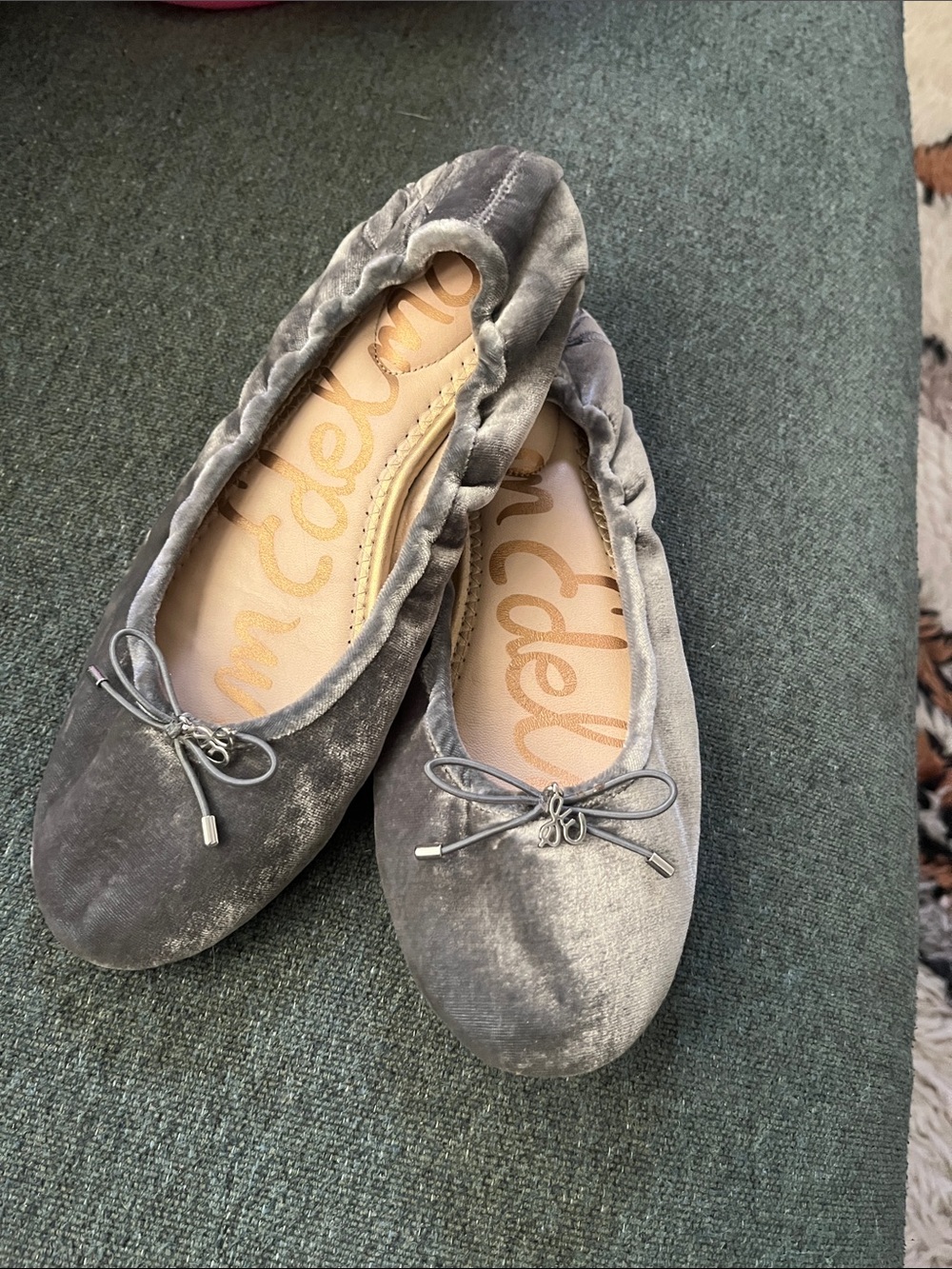 Sam Edelman Silver Gray Velvet Bow Ballet Flats